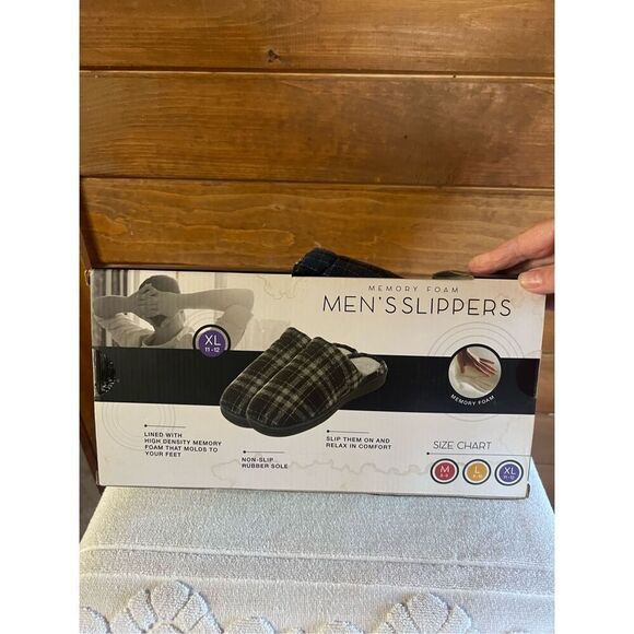 Memory Foam Men’s Plaid Slippers Sz XL (11-12) NIB - Picture 3 of 6
